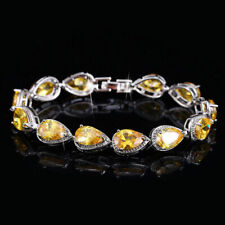 New Christmas Women Jewelry Gifts Yellow Citrine Gemstone Silver Charm Bracelet