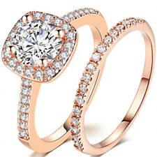 Fashion Silver Rose Gold White Zircon Wedding Engagement Jewelry Bridal Ring Set