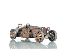 1926 Bugatti Type 35 Metal Racing Car Model 14 Silver & Bronze Automotive Decor"