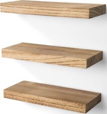 Wood Floating Shelves Wall Mounted 17 inch, 3 Tier Rustic Wooden Brown 3 Pack - Toronto - Canada