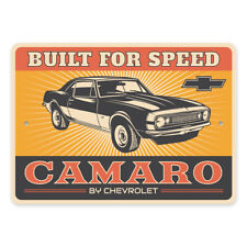 Chevy Camaro Built For Speed Sign Chevrolet Automotive Car Man Cave Sports