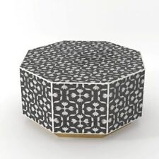 Hexagon Coffee Table Bone Inlay Black Floral Luxury Centre Table For Living Room