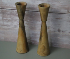 Pair MCM Wood Candle Holders Sticks Minimalist Mid Century Modern Unique - Tekamah - US