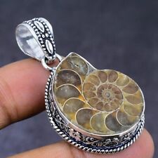 Natural Ammonite Fossil Gemstone 925 Steling Silver Jewelry Pendant 1.85 P831"