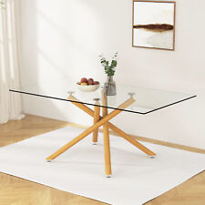 Modern Minimalist Glass Dining Table Glass Tabletop Wood color Metal Legs - Mumbai - India