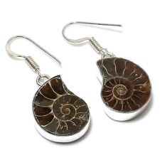 Ammonite Fossil Gemstone Handmade 925 Sterling Silver Jewelry Earring 1.58 Y270"