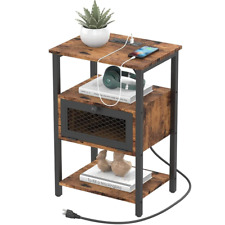 Side Table w/ Charging Station and Drawer USB Ports 3 Tier Narrow Bedside Table - Waipahu - US