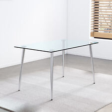 Modern Minimalist Dining Table Glass Tabletop Silver plating Metal Legs - Mumbai - India