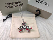 Vivienne Westwood Jewelry set Red Crystal 3D Tone Orb Saturn Necklace Earrings