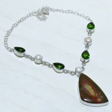 Polychrome Jasper, Peridot Gemstone Ethnic Silver Jewelry Necklace 18 NRJR3334"