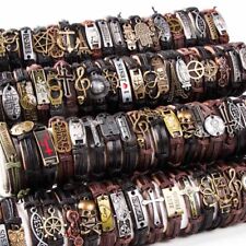 Wholesale 30pcs Mix Punk Biker Vintage men genuine leather Cuff Bracelet Jewelry