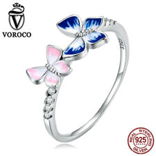 Fashion 925 Sterling Silver Butterfly CZ Finger Rings For Women Jewelry VOROCO