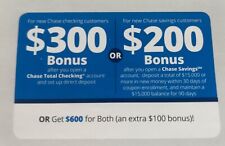 $300 Bonus Chase Bank Total Checking Account $200 Savings $600 Both Coupon 07/24