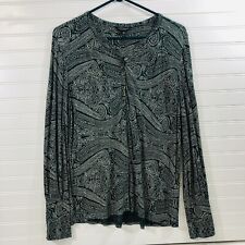 LUCKY BRAND Sz M Top Shirt Forest Green Paisley Henley Button Up Long Sleeve