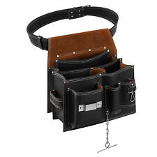 10 Pocket Black Leather Multi Tool Belt Carpenter Construction Electrician Pouch