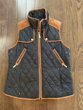 Vince Camuto Quilted Vest Womens Large Blue Brown Full Zip Faux Suede Pockets