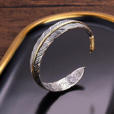 Men's Fashion Jewelry Silver Feather Adjustable Bangle Cuff Bracelet