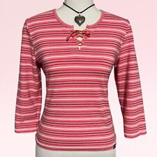 vintage 90s y2k pink black striped lace-up preppy bimbo fairy v-neck top S/M