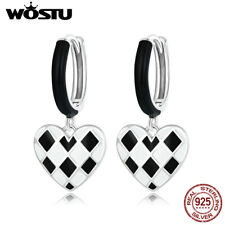 Wostu 925 Sterling Silver Black White Heart Love Buckle Earrings Fashion Party