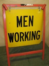 MEN WORKING Metal Sign Double Sided A-Frame Folding Vintage Construction NY USA