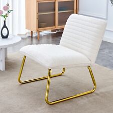 White Minimalist Armless Sofa Chair with Plush Cushion & Golden Metal Leg - Ontario - US