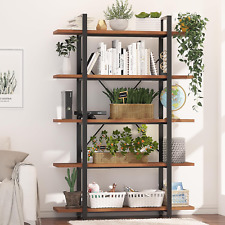 BATHWA Wood and Metal Minimalist 5 Tier Bookshelf, 6 Feet Tall Open Rustic Wide - Mumbai - India