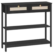 HOOBRO Rattan-Like Narrow Console Table with 2 Drawers 31.5-Inch Sofa Table w...