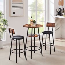 Round bar stool set shelf upholstered stool backrest Rustic Brown Particle Board - El Monte - US