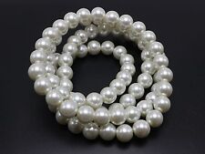 50 Pcs White Glass Faux Pearl Smooth Round Beads 10mm Jewelry Making