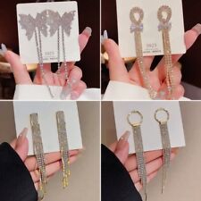 925 Silver Full Zircon Geometric Long Tassel Earrings Drop Dangle Women Jewelry