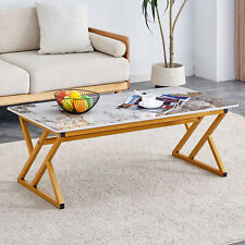 Modern minimalist style marble patterned coffee table with golden metal leg. - Rowland Heights - US