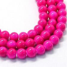 50 Pink Glass Beads Bulk 8mm Round Fuchsia Jewelry Supplies BULK