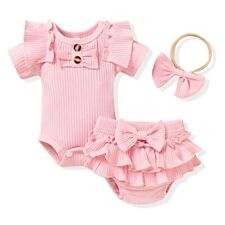 Preemie Baby Girls Clothes Short Sleeve Bloomer Shorts Ribbed Summer Outfit P...