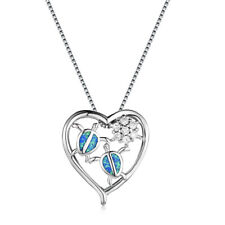 Fashion Silver Heart Simulated Opal Turtle Charm Pendant Necklace Jewelry