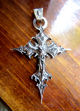 Gothic Cross Silver 2-Sides Jesus Christian Pendant Jewelry