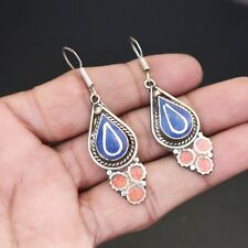 Lapis Lazuli Coral Handmade Antique Design Jewelry Nepali Earrings 2.30 SR 5076"