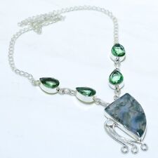 Moss Agate, Green Amethyst Gemstone Silver Jewelry Necklace 18 NRJR3653"