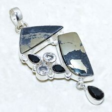 Apache Pyrite, Black Onyx Gemstone Handmade Silver Jewelry Pendant 2.7 PRJ12935"