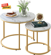 Modern Industrial Coffee Table Nesting Set of 2 - White Marble Pattern, Golden F - Toronto - Canada