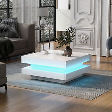 High Gloss Minimalist LED Lights 2-Tier Square Coffee Table Center Table White - Mumbai - India