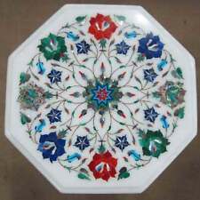 18'' antique white Marble side Center Table Top multi Stone Inlay malachite w12