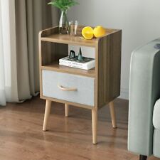 NightStand with Fabric Drawer, Bedside Table with Solid Wood Legs, Minimalist... - Brentwood - US