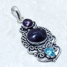 African Amethyst, Blue Topaz Gemstone Silver Jewelry Pendant 2.2 PRJ14497"