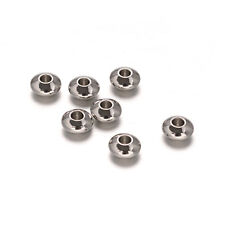 100pcs 304 Stainless Steel Seamless Metal Beads Smooth Rondelle Loose Spacer 6mm