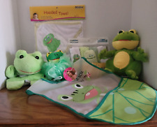 NEW Lot of Frog Baby Items Bath Towel Wash Cloths Bib Scrubby Plushes Puppet