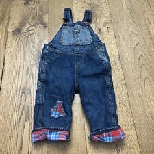 Oshkosh B Gosh Blue Denim Vestbak Overalls, Plaid Lined, 18 Months