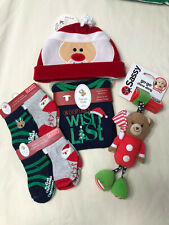 NWT 5 Holiday Christmas baby Infant items bodysuit, hat, socks, chime along toy