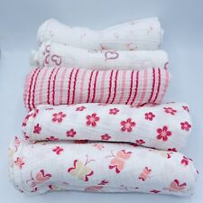 Aden and Anais Cotton Muslin Swaddle Baby Blankets Lot of 5 Heart Floral Stripe