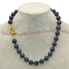 New Fashion 10/12mm Faceted Dark Blue Jade Round Gems Beaded Jewelry Necklace