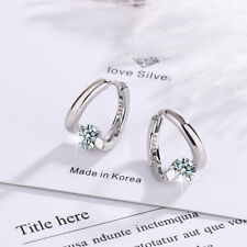 Women Fashion 925 Sterling Silver Hoop Huggie Earrings Shiny Crystal Earrings